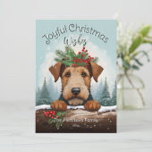 Kerstwensen Winter Forest Airedale Terrier Feestdagenkaart (Staand voorkant)
