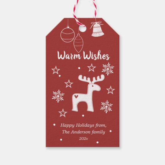 Kerstwenskaarten met warme wensen cadeaulabel (Voorkant)