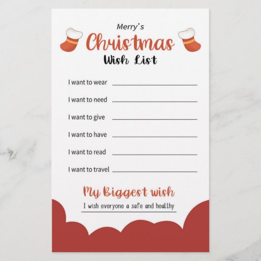 Kerstwenslijst Vakantie Briefpapier (Voorkant)