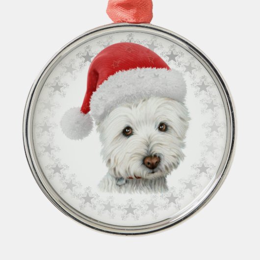 kerstwestie Dog Art Metalen Ornament (Voorkant)
