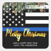 Kerstwetshandhaving van de politie met blauwe lijn vierkante sticker (Voorkant)