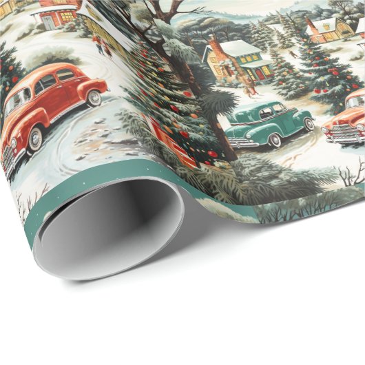 Kerstwijk Auto's Huizen MCM Cadeaupapier (Rol Hoek)