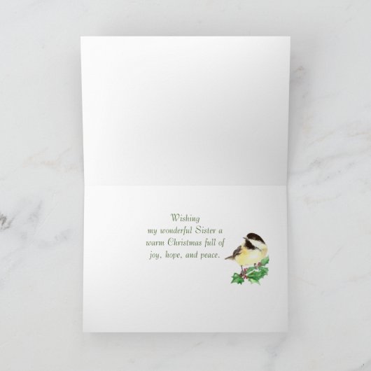 kerstwijn Chickadee Bird Sister Feestdagen Kaart (Binnen)