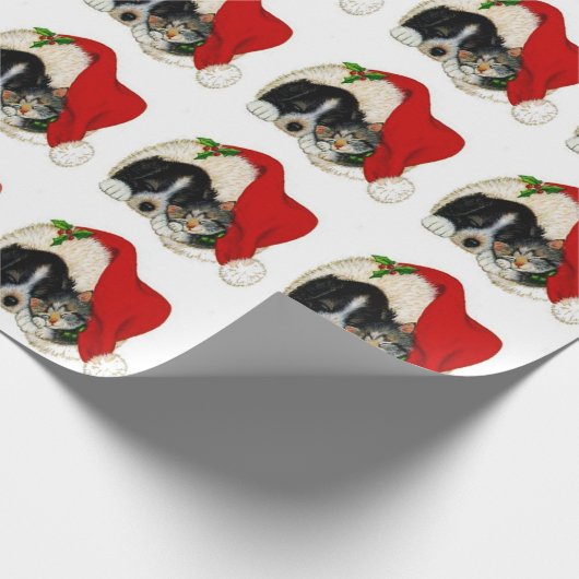Kerstwijn en kat-karton cadeaupapier (Hoek)