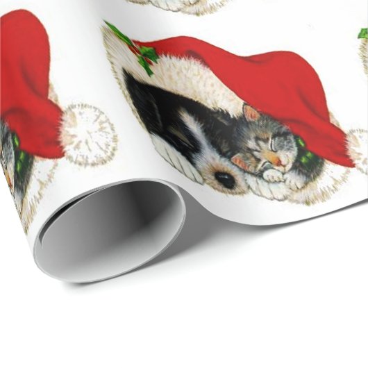 Kerstwijn en kat-karton cadeaupapier (Rol Hoek)