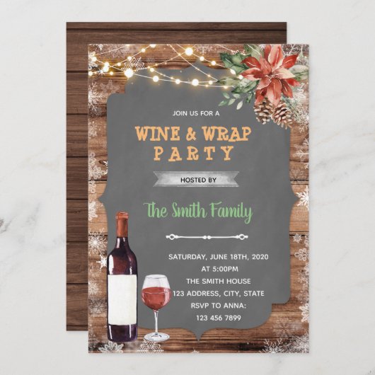 Kerstwijn- en wrap-themafeest kaart (Voorkant / Achterkant)