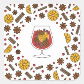 Kerstwijn feestdagen rode gemulgeerde wijnspecerij vierkante sticker (Voorkant)
