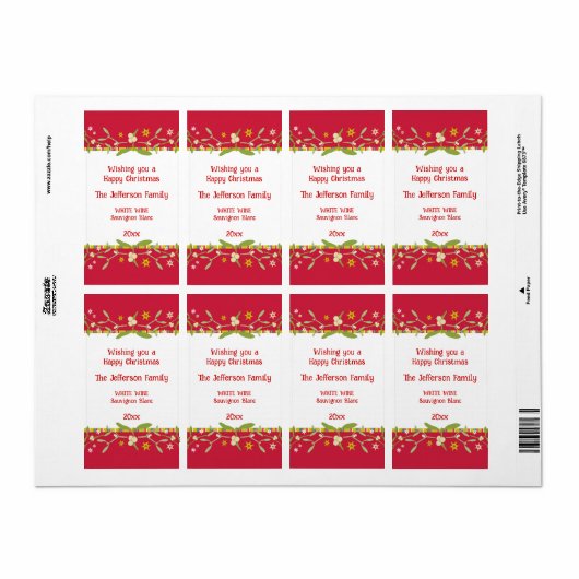 Kerstwijn gepersonaliseerd etiket mistletoe red (Full Sheet)