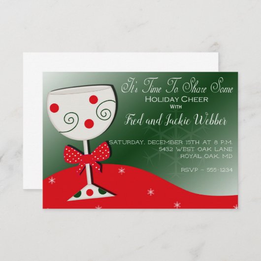 Kerstwijn Glas Kerstfeestje Kaart (Voorkant / Achterkant)