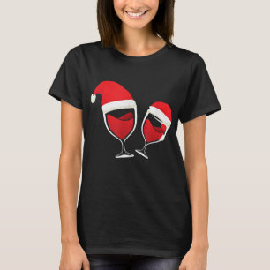 kerstwijn Glas met rode wijn Santa Hat T Shirt