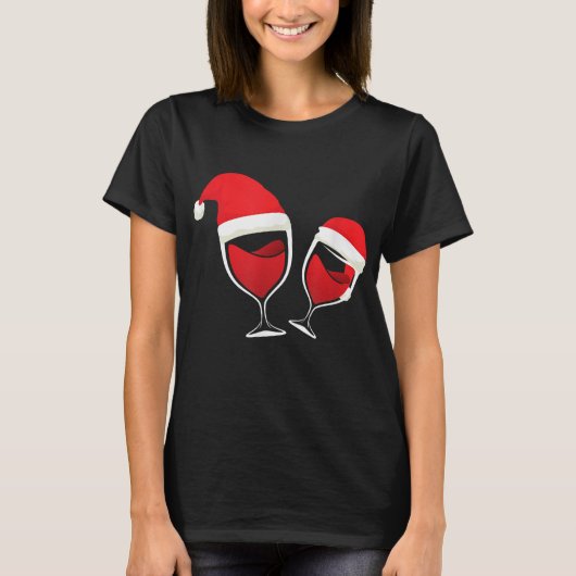 kerstwijn Glas met rode wijn Santa Hat T Shirt (Voorkant)