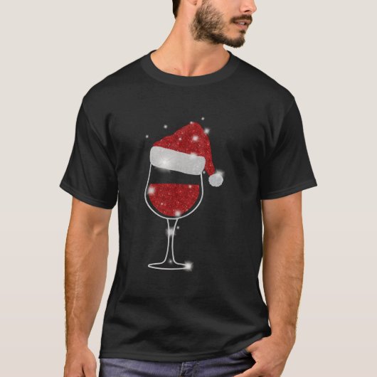 Kerstwijn glas van rode wijn Santa Hat T-shirt (Voorkant)