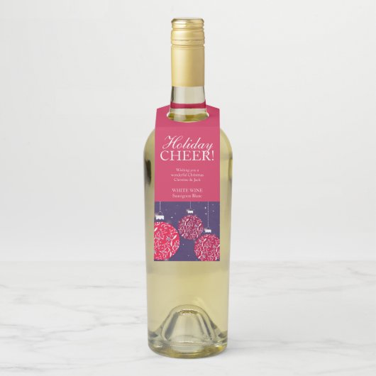 Kerstwijn labels baubles rood blauw gepersonalisee (Op fles)