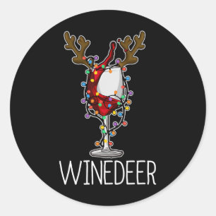 Kerstwijn liefhebber rendier rood wijnglas ronde sticker