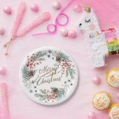 kerstwijn Pine Berry Snowflakes Papieren Bordje (Feest)