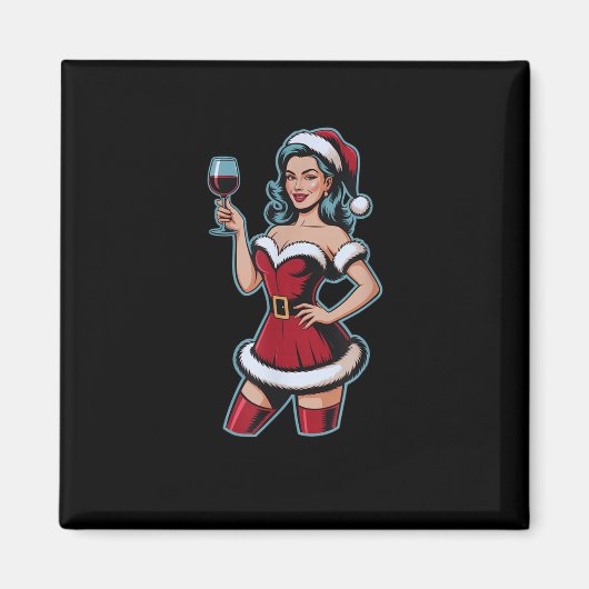 Kerstwijn Santa Girl Holiday Party Funny Vint Magneet (Voorkant)