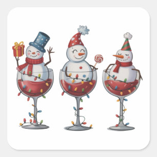 Kerstwijn Sneeuwmannen Kerstgeesten Kerstmis Vierkante Sticker