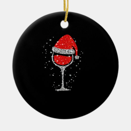 Kerstwijn Snowflakes Santa Hat Red Wine Keramisch Ornament (Voorkant)