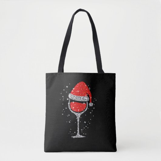 Kerstwijn Snowflakes Santa Hat Red Wine Tote Bag (Voorkant)