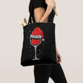 Kerstwijn Snowflakes Santa Hat Red Wine Tote Bag (Dichtbij)