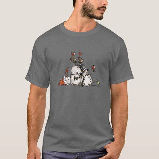 Kerstwijn Twee Snowman Wine Alcohol Pajam T-shirt (Voorkant)