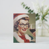 Kerstwijn  Vrouw Santa Hat Briefkaart (Staand voorkant)