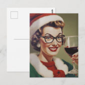 Kerstwijn  Vrouw Santa Hat Briefkaart (Voorkant / Achterkant)