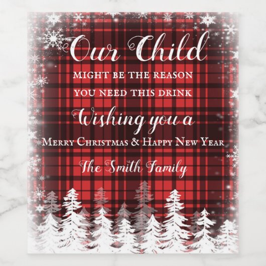 Kerstwijnetiket, lerarencadeau, ons kind wijn etiket (Enkel label)