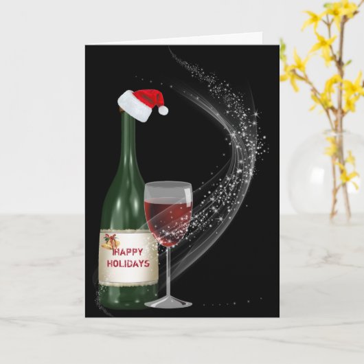 kerstwijnfles en -glas kaart (Gele Bloem)