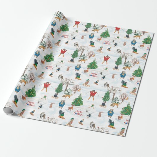Kerstwild in Snowflakes Cadeaupapier (Uitgerold)