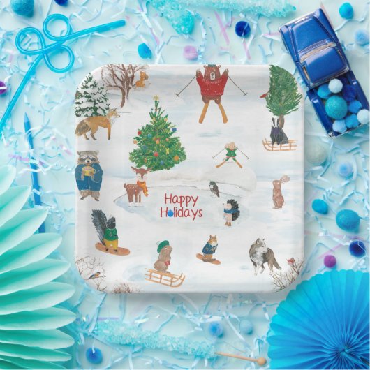 Kerstwild in Snowflakes Papieren Bordje (Feest)