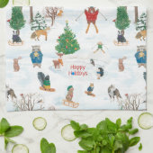 Kerstwild in Snowflakes Theedoek (Gevouwen)