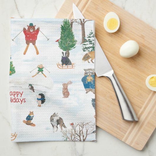 Kerstwild in Snowflakes Theedoek (Quarter Fold)