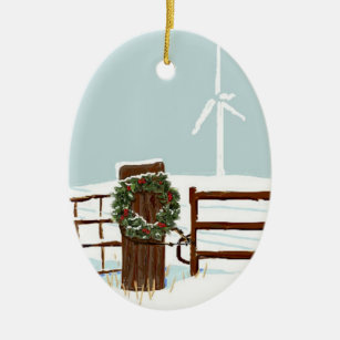 kerstwindenergie voor Boerderij Keramisch Ornament