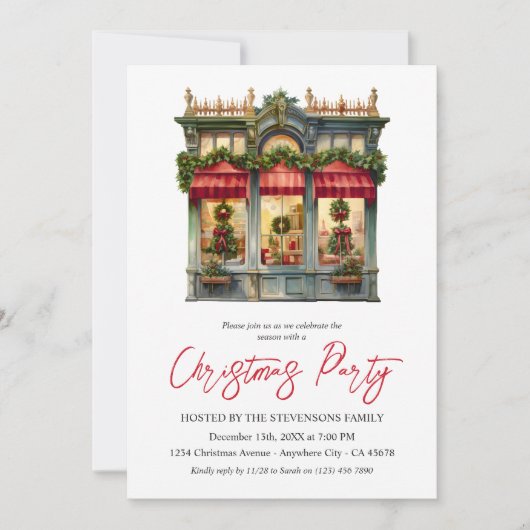 Kerstwinkel Elegant rood wit feestdag Kaart (Voorkant)