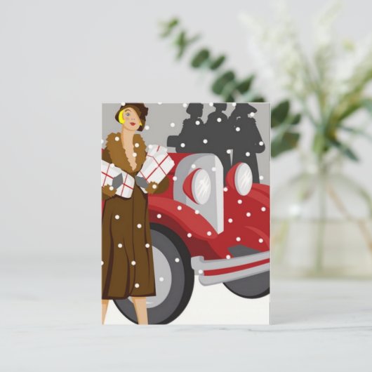 Kerstwinkelen in de sneeuw briefkaart (Staand voorkant)