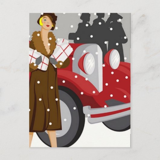 Kerstwinkelen in de sneeuw briefkaart (Voorkant)