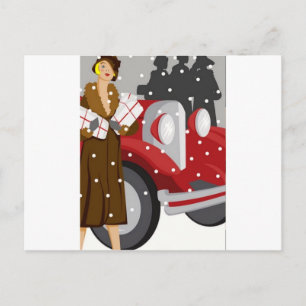 Kerstwinkelen in de sneeuw briefkaart