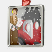 Kerstwinkelen in de sneeuw metalen ornament (Links)