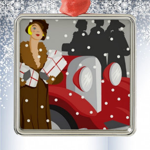 Kerstwinkelen in de sneeuw metalen ornament