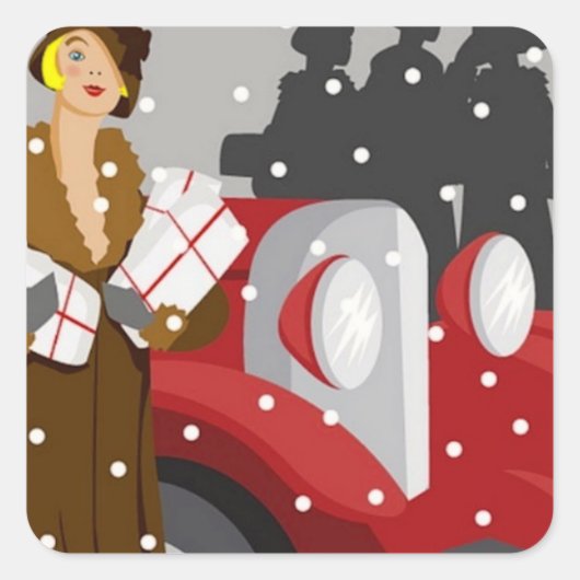 Kerstwinkelen in de sneeuw vierkante sticker (Voorkant)