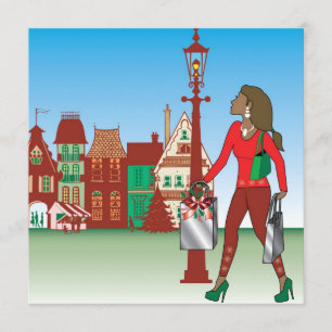 Kerstwinkelen met mode geklede tassen kaart