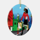 Kerstwinkelen met mode geklede tassen keramisch ornament (Rechts)