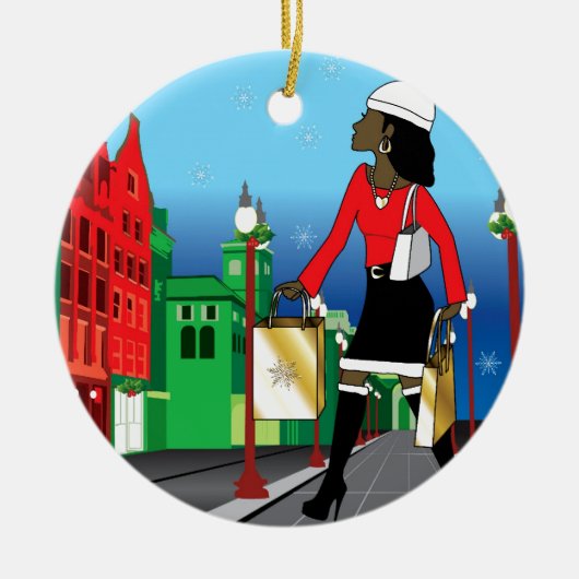 Kerstwinkelen met mode geklede tassen keramisch ornament (Voorkant)