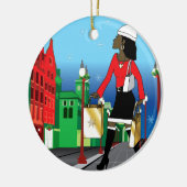 Kerstwinkelen met mode geklede tassen keramisch ornament (Links)