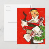 Kerstwinkelmeisje, vintage kerstgroet briefkaart (Voorkant / Achterkant)
