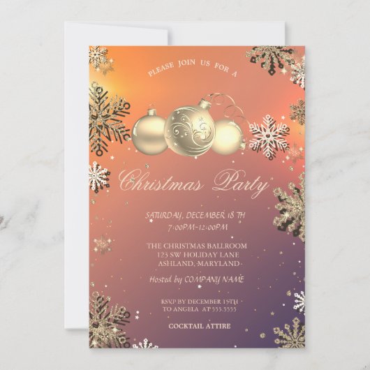 Kerstwinkels, Gold Snowflakes Company Party Kaart (Voorkant)