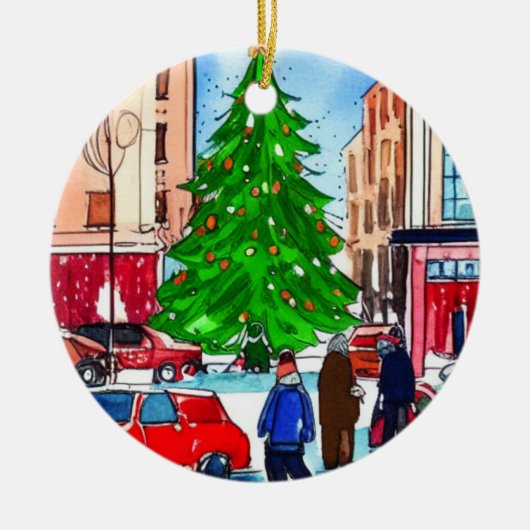 kerstwinkels keramisch ornament (Voorkant)