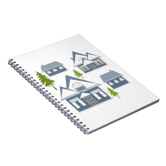 Kerstwinter afbeelding grijze huizen groene bomen  notitieboek (Rechterzijde)