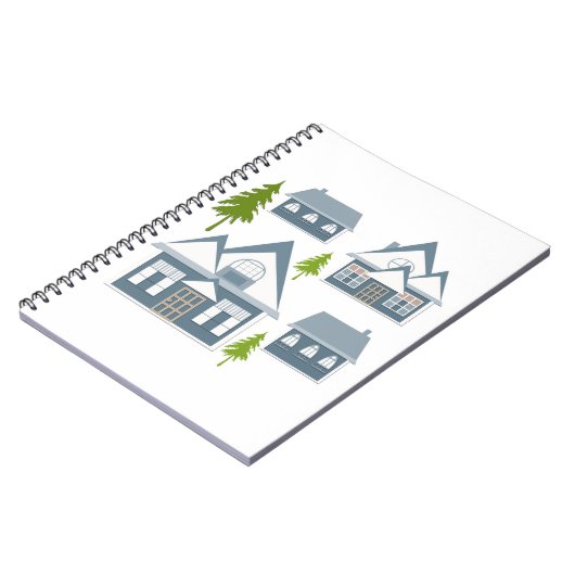 Kerstwinter afbeelding grijze huizen groene bomen  notitieboek (Linkerzijde)